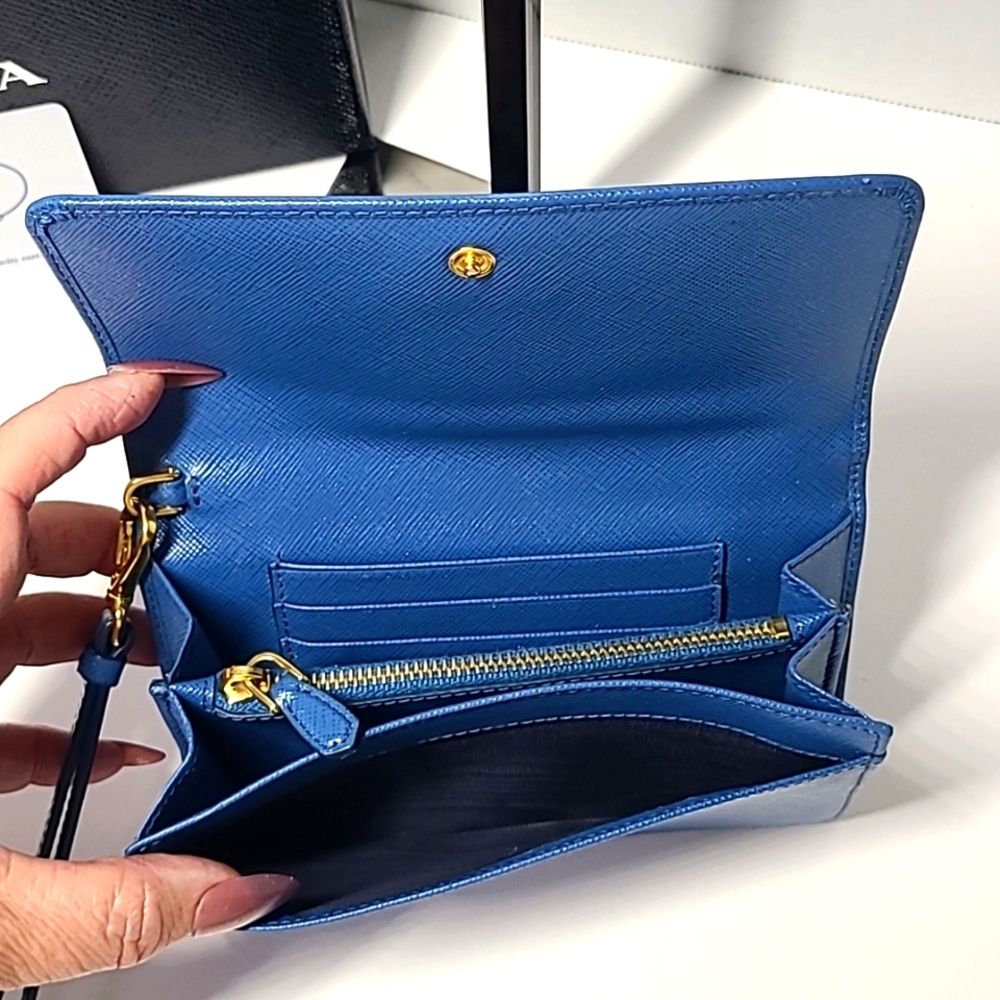 Prada Saffiano 1M1438 Wallet/Wristlet (bi-fold) Cobalto - Picture 6 of 13